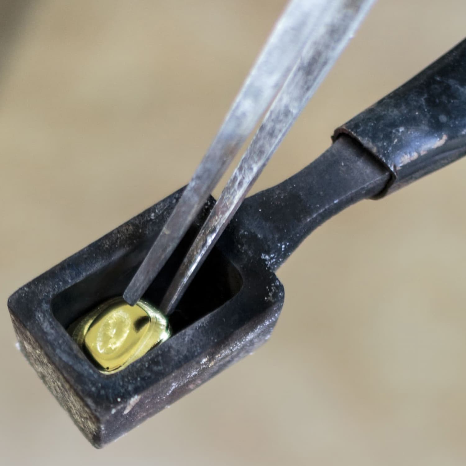 fairmined gold nugget ready to be melted in a jewellery workshop