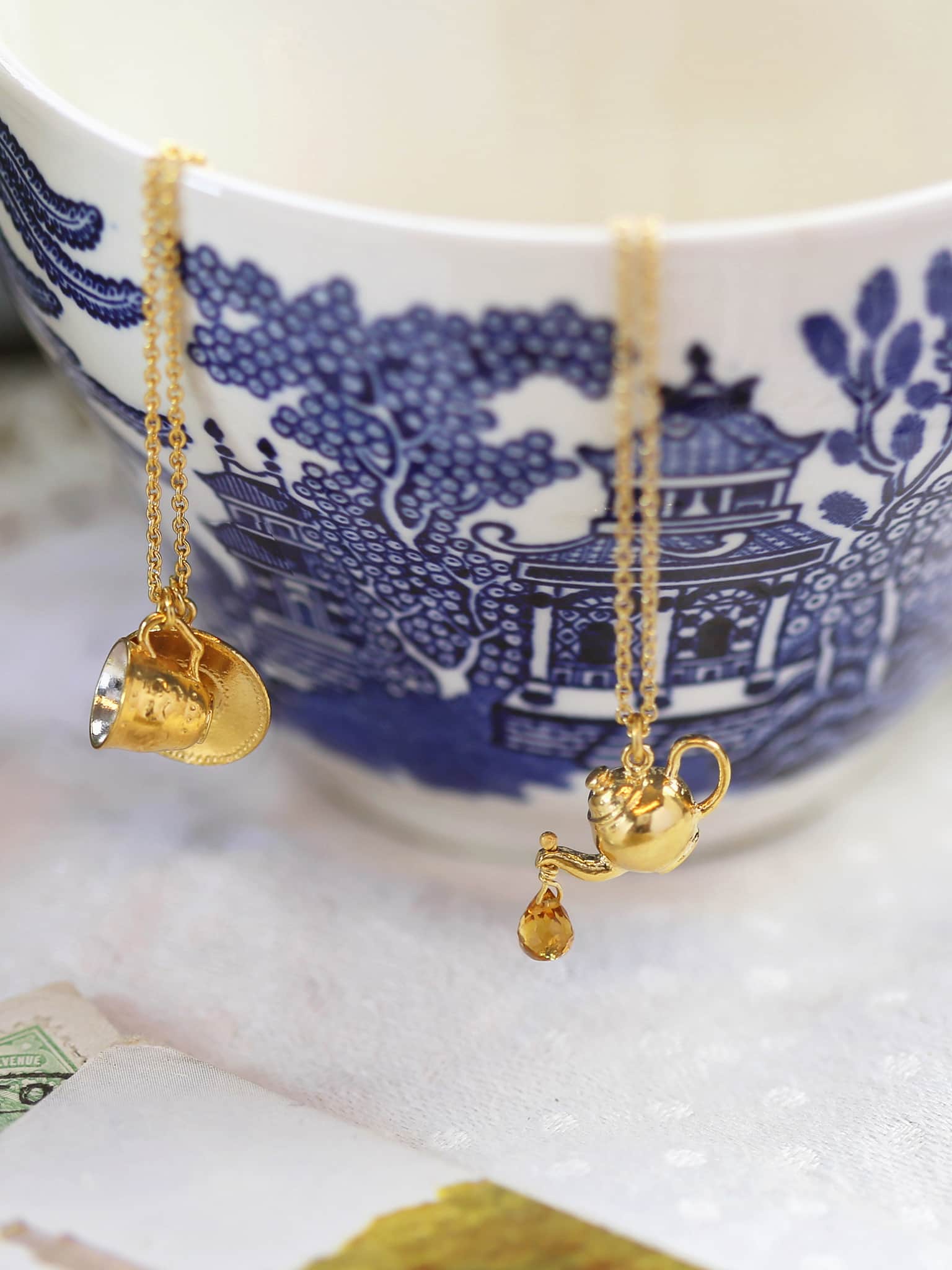 Teapot Necklace with Citrine Drop