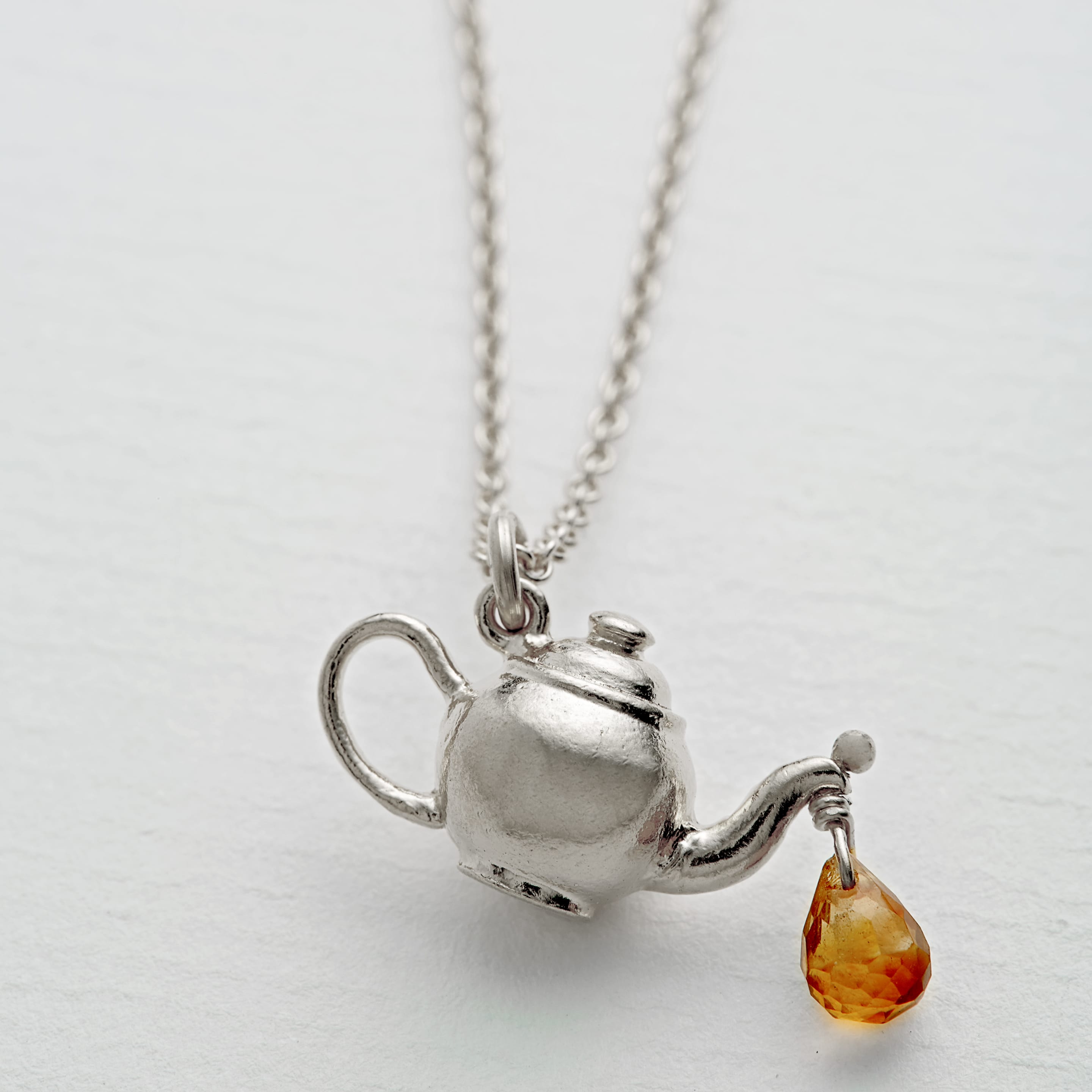 Teapot Necklace with Citrine Drop
