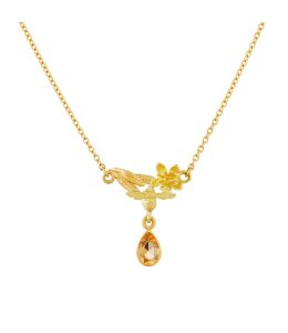 Bee, Flower and Fennel Seed In-Line Drop Necklace | 18ct Yellow Gold