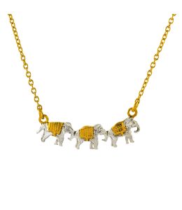 Silver & Gold Plate Marching Elephants Necklace Product Photo