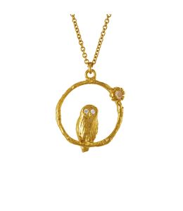 Gold Plate Owl & Moonstone Necklace Product Photo