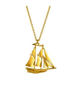Gold Plate Galleon Ship Necklace on Paper