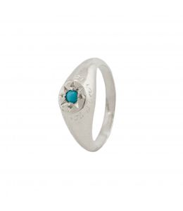 Silver Turquoise Signet Ring with "A Star to Guide Me" Engraving Product Photo
