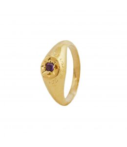 Gold Plate Amethyst Signet Ring with "A Star to Guide Me" Engraving Product Photo
