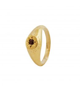 Gold Plate Garnet Signet Ring with "A Star to Guide Me" Engraving Product Photo