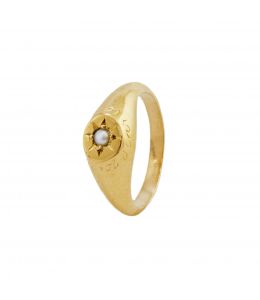 Pearl Signet Ring with "A Star to Guide Me" Engraving Product Photo