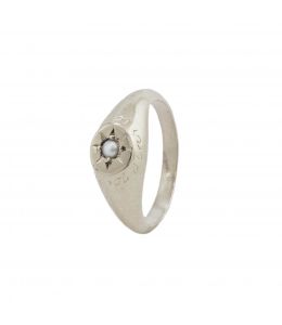 Silver Pearl Signet Ring with "A Star to Guide Me" Engraving Product Photo