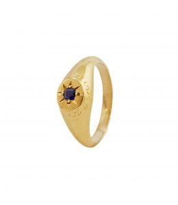 Gold Plate Sapphire Signet Ring with "A Star to Guide Me" Engraving Product Photo