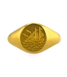Gold Plate Ship at Sea Signet Ring Product Photo