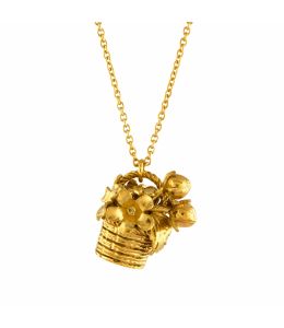 Gold Plate Basket with Flowers Necklace Product Photo