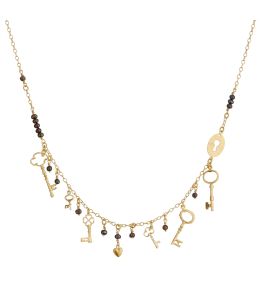 Gold Plate Dream of Me Lock & Key Necklace with Black Seed Pearls Product Photo
