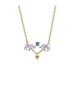 Silver & Gold Plate Erin’s Bathing Elephants Necklace with a blue topaz 'Splash' Product Photo