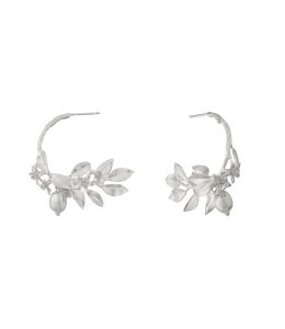 Silver Lemon Blossom Branch Hoop Earrings with Hanging Lemons Product Photo