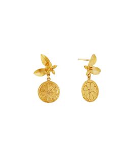 Gold Plate Orange Blossom Stud Earrings with Orange Slice Drops Product Photo