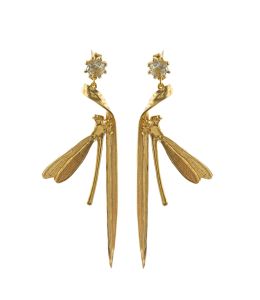 Damsel Fly & Grassblade Green Amethyst Drop Earrings Product Photo