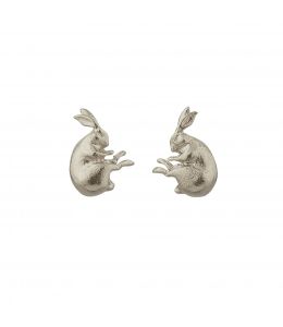Silver Sleeping Hare Stud Earrings Product Photo