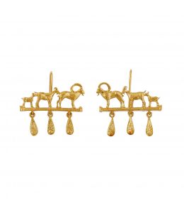 Gold Plate Mountain Goat Family Relic Earrings with Ornate Drops Product Photo
