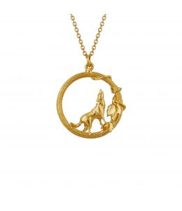 Gold Plate Column Loop Necklace with Howling Wolf Product Photo