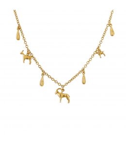Gold Plate Mountain Goat Family Necklace with Ornate Drops Product Photo