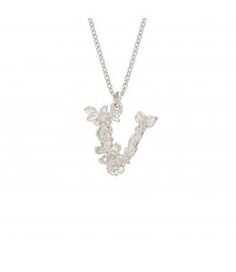 Silver Floral Letter V Necklace Product Photo