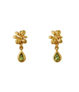 Gold Plate Small Rosette Peridot Hanging Teardrop Earrings Product Photo