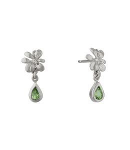 Small Rosette Peridot Hanging Teardrop Earrings