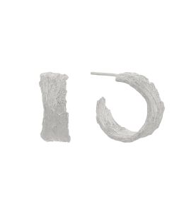 Silver Wide Bark Hoop Earrings Product Photo