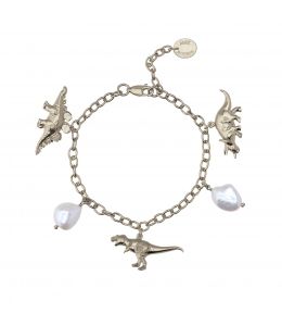 Silver Dinosaur and Baroque Pearl Charm Bracelet Product Photo