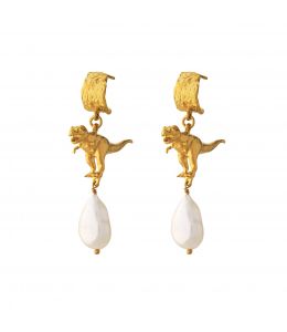 Tyrannosaurus Rex and Baroque Pearl Drop Earrings