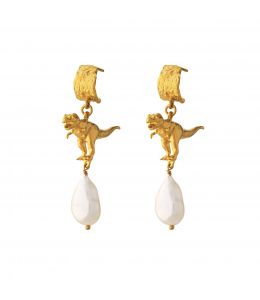 Tyrannosaurus Rex and Baroque Pearl Drop Earrings