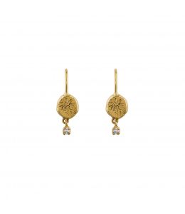 18ct Yellow Gold Horsetail Fossil Nugget Earrings with Hanging Diamond Product Photo