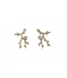 18ct White Gold Coral Branch Stud Earrings with Opal Product Photo