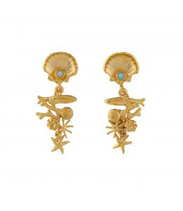 Gold Plate Coral Reef Opal Drop Earrings Product Photo