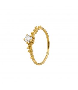 18ct Yellow Gold Coral Texture Diamond Solitaire Ring with 0.25ct Diamond Product Photo