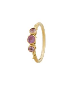 18ct Yellow Gold Coral Triology Ring with Bezel Set Light Pink Sri Lankan Silky Sapphires Product Photo