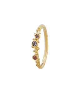 18ct Yellow Gold Coral Spray Ring with Three Bezel Set Lilac & Blue Sri Lankan Silky Sapphires Product Photo