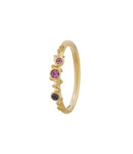 18ct Yellow Gold Coral Spray Ring with Three Bezel Set Lilac