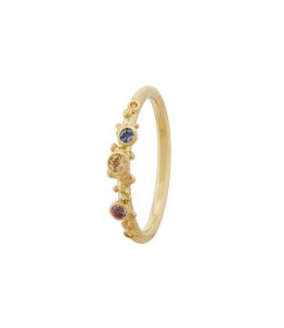 18ct Yellow Gold Coral Spray Ring with Three Bezel Set Blue