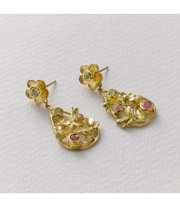 Strawberry Blossom Drop Earrings with Bezel Set