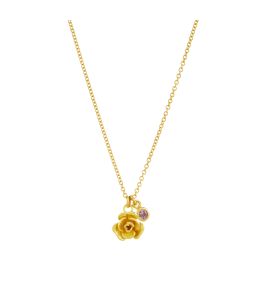 18ct Yellow Gold Teeny Tiny Rose Necklace with Pink Sapphire Product Photo