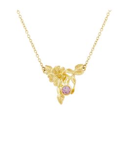 18ct Yellow Gold In-line Necklace With Dog Roses and Leaves with Bezel Set 4mm Sapphire Product Photo