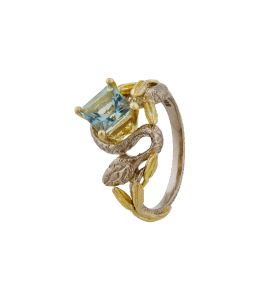 18ct Yellow & White Gold Snake in the Grass Ring with a Princess Cut Aquamarine Product Photo