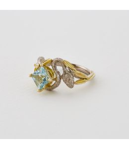 Snake in the Grass Ring with a Princess Cut Aquamarine