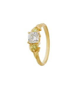 18ct Yellow Gold Oat Seed Trilogy Ring White Diamond and Two Natural Yellow Diamonds Product Photo