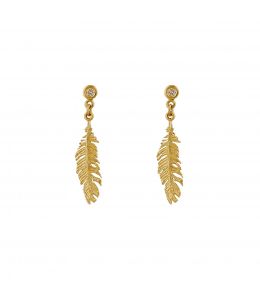 18ct Yellow Gold Plume & Champagne Diamond Drop Earrings Product Photo
