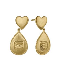 Gold Plate Bewitched Heart Stud Earrings with Eye Teardrop Product Photo
