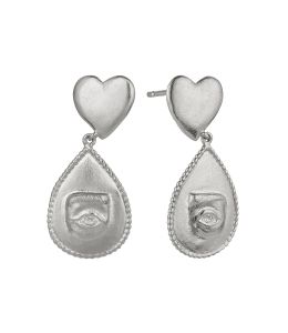 Silver Bewitched Heart Stud Earrings with Eye Teardrop Product Photo