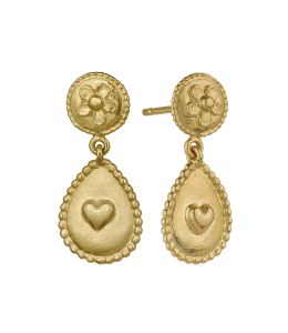 Gold Plate Love of Nature Heart & Flower Drop Earrings Product Photo