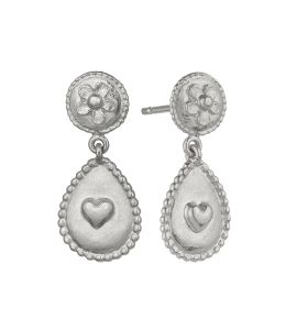 Silver Love of Nature Heart & Flower Drop Earrings 